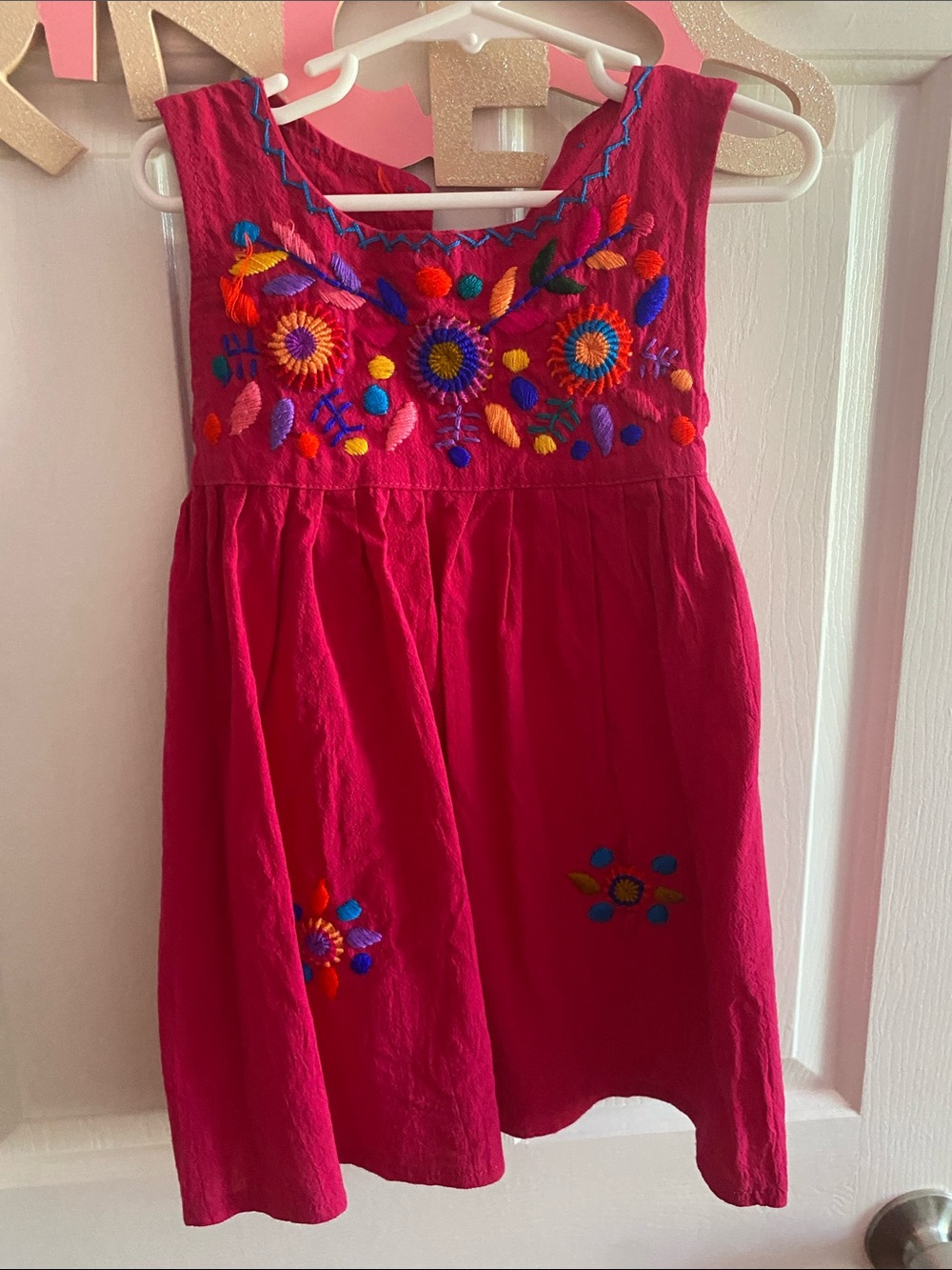 Girls Fuchsia Embroidered Sleeveless Dress